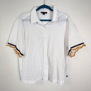 Nautica Jeans Women's Short-Sleeve Crochet-Trim Cotton Button Down Shirt - XL